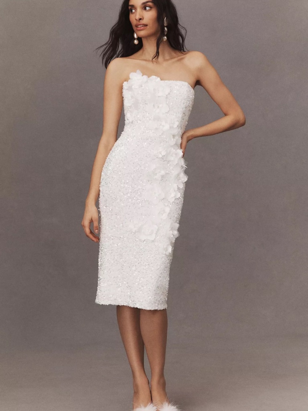 Helsi Liliana Strapless Floral Appliqué Stretch Sequin Midi Dress